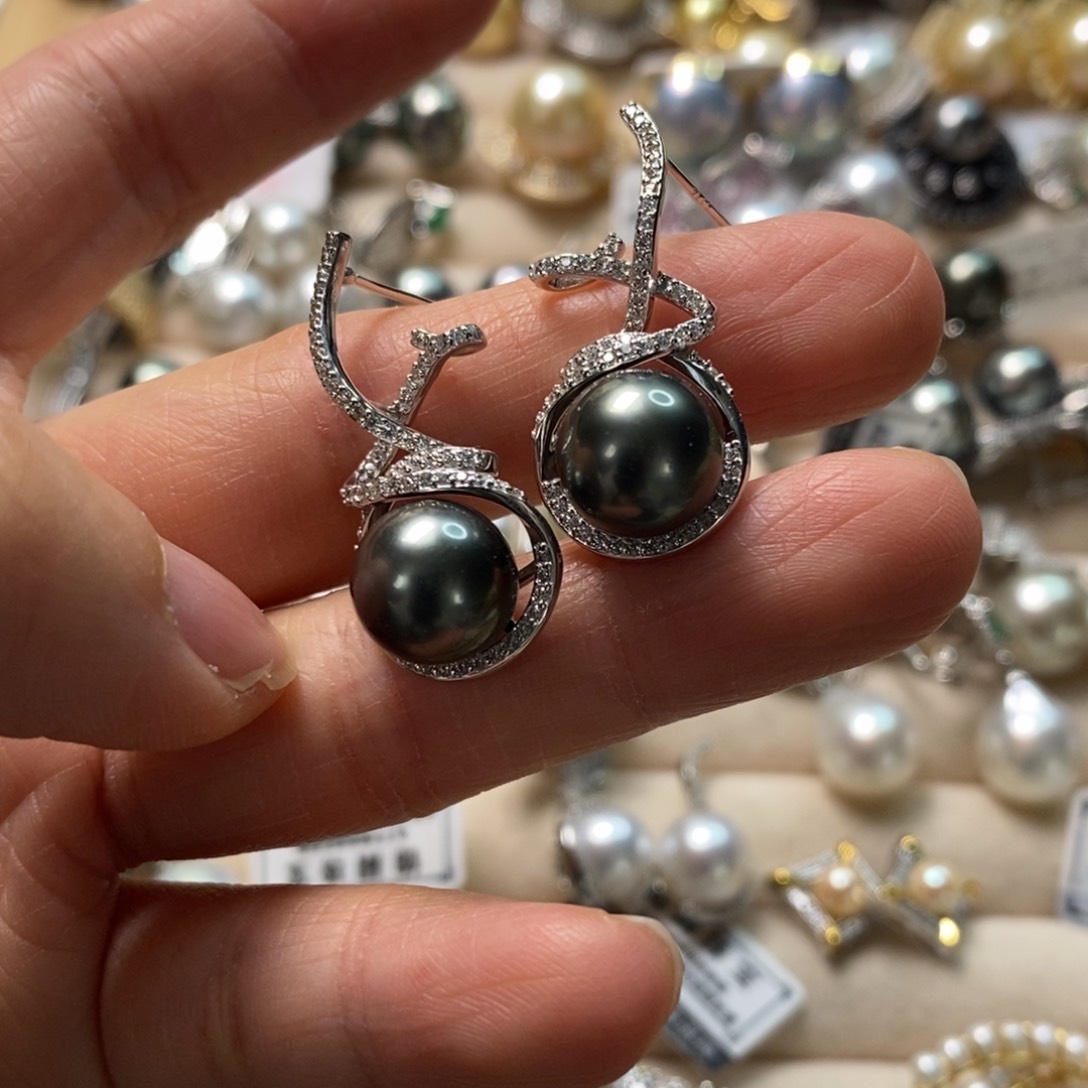 海水珍珠耳饰银S925镶嵌