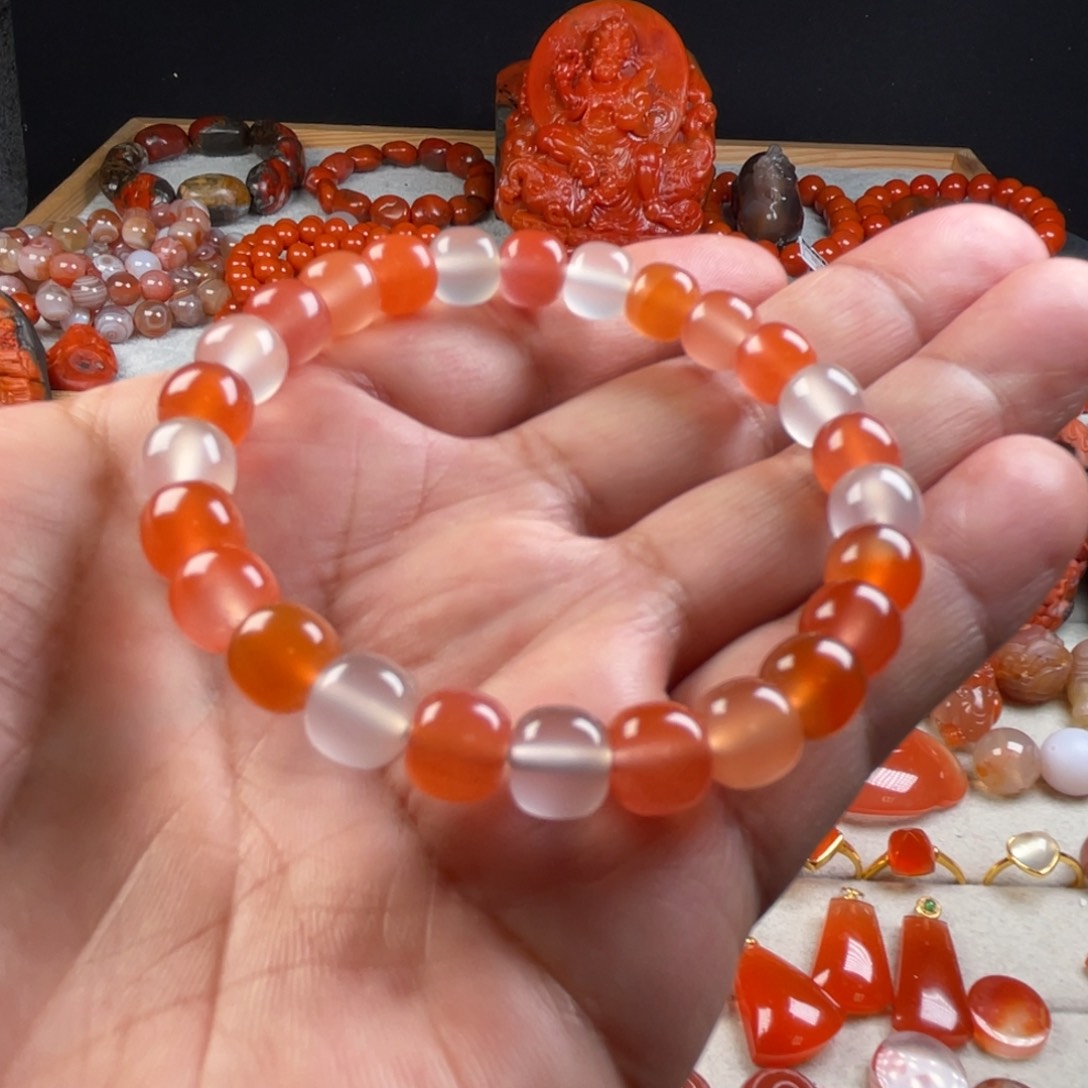 南红玛瑙保山天然原矿杨柳多宝老型手串未镶嵌叠*