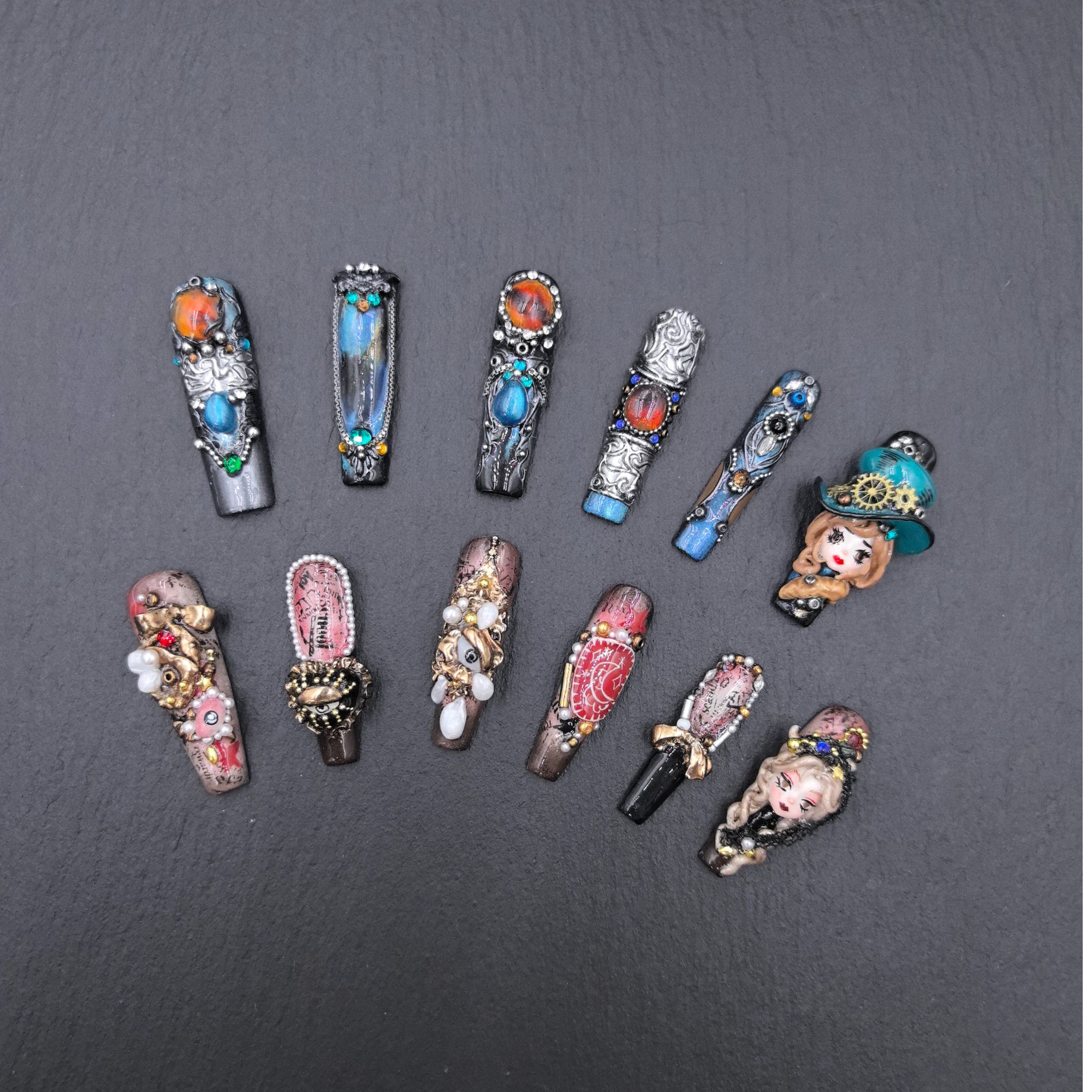 安夏 鎏金机械姬12片 纯手工重工设计娃娃款穿戴甲