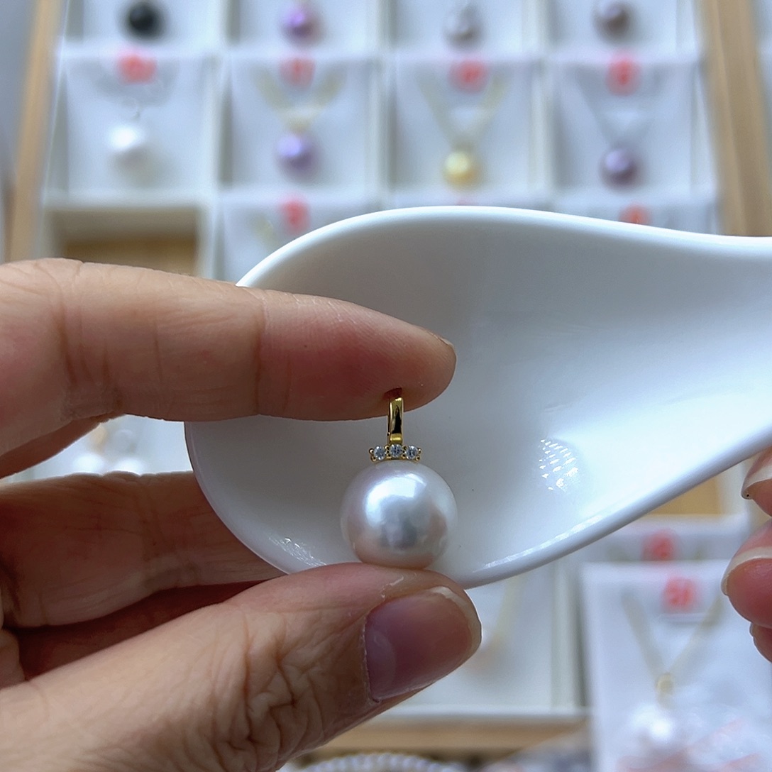 圆***银S925镶嵌淡水珍珠吊坠(不含链)