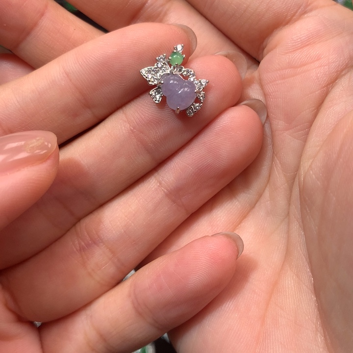 爱***毛翡翠银S925镶嵌戒指耳钉