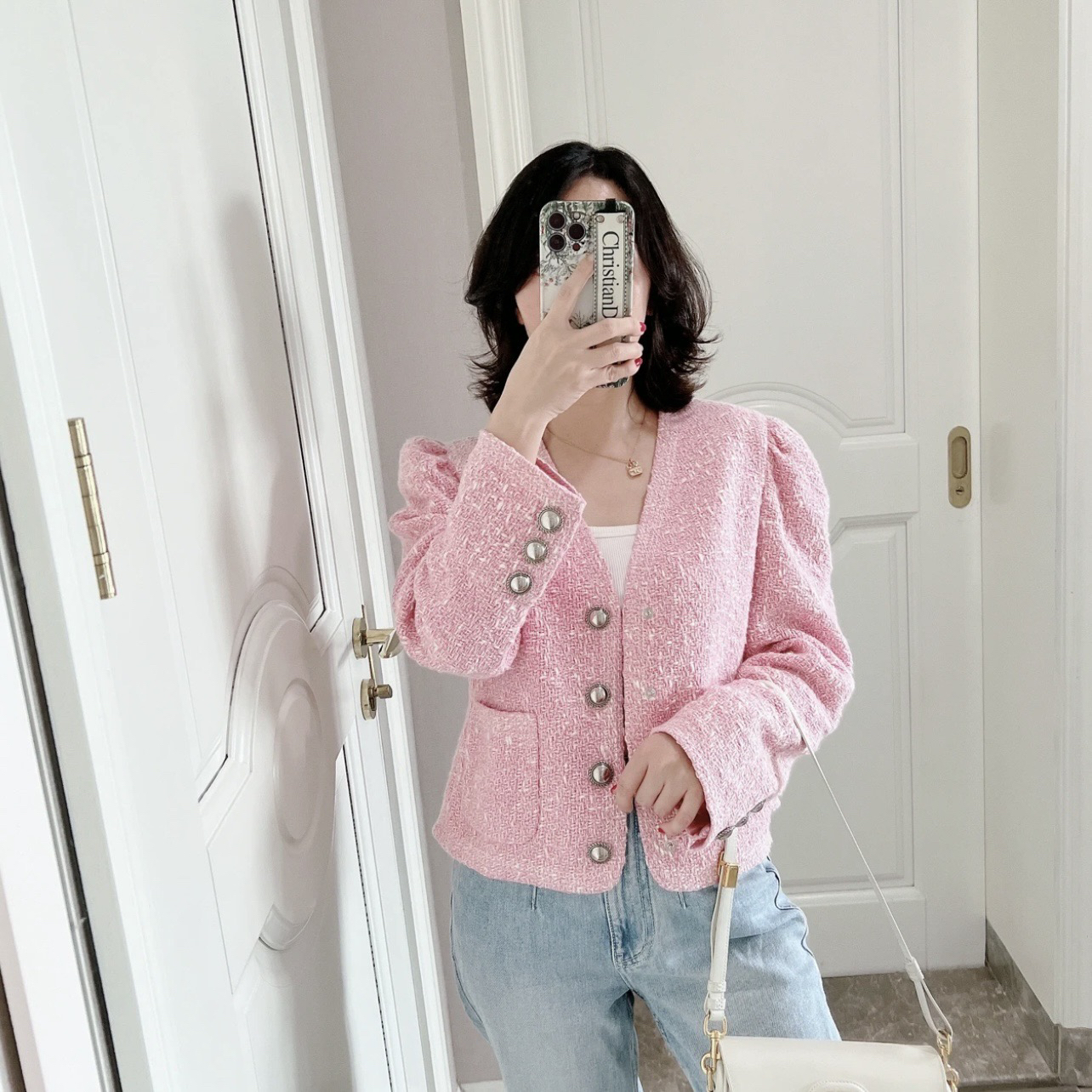 99新 MIU MIU/缪缪 ss345/粉色编织羊毛混纺外套 36码 棉羊毛