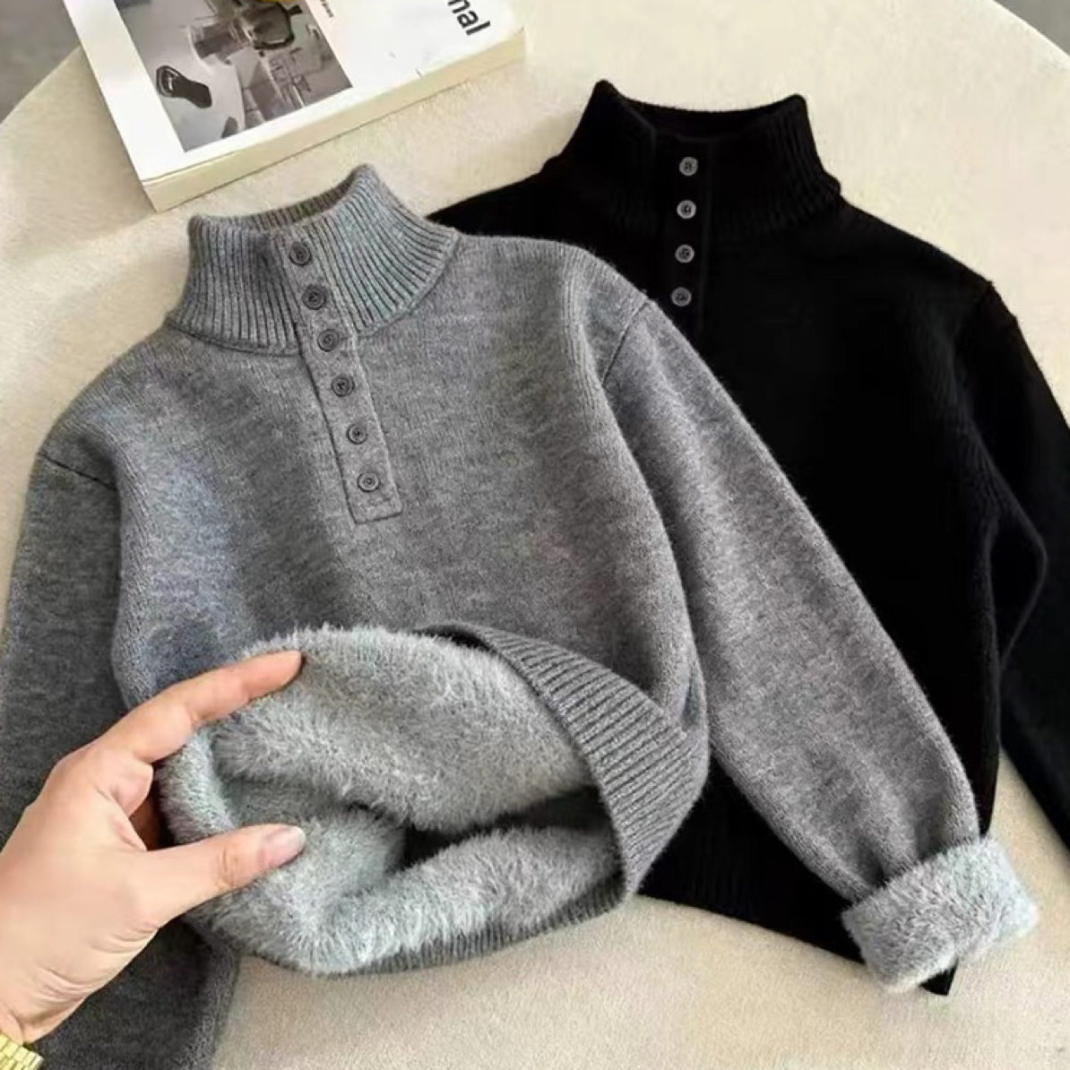 男童一体绒加厚半高领毛衣秋冬季2025新款儿童男孩保暖针织衫上衣