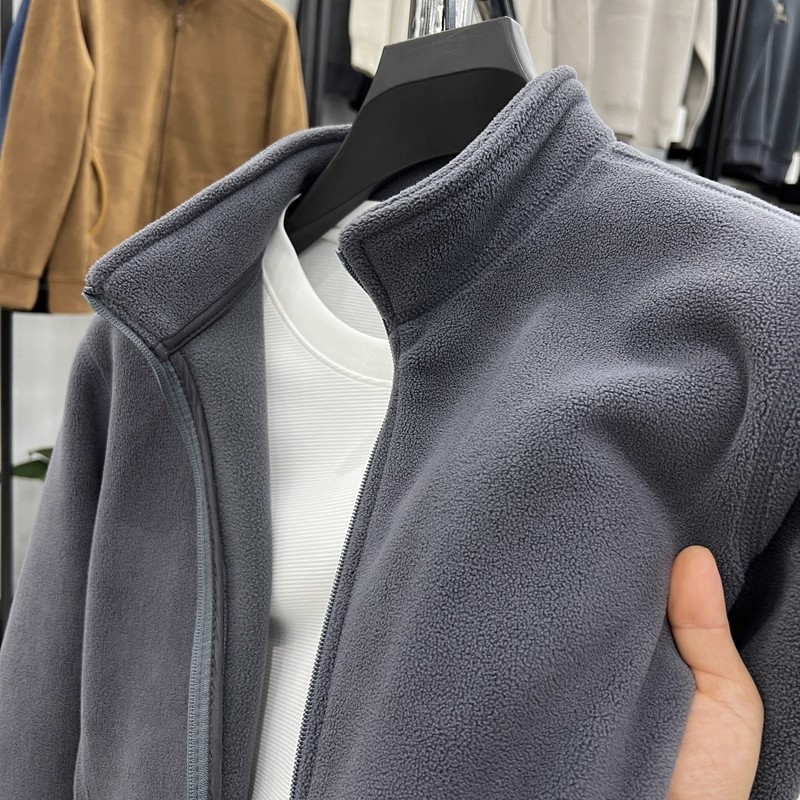 摇粒绒男士男装保暖秋冬季夹克大码外套加绒休闲加厚开衫卫衣绒衣