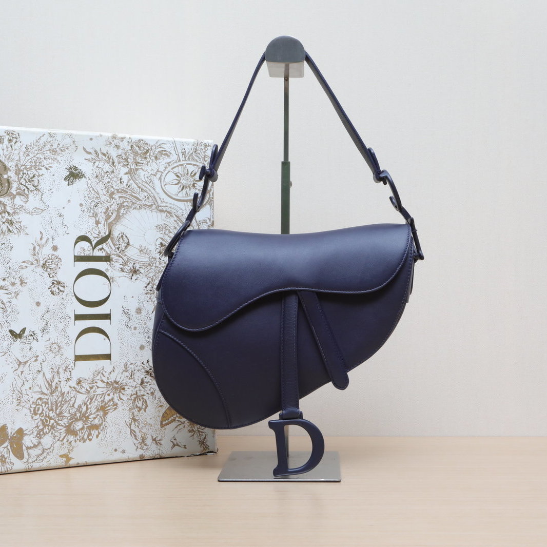 95新 DIOR/迪奥 【黑黑】SADDLE 马鞍 中号 墨蓝色 蓝扣