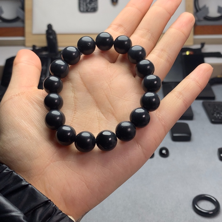 和田玉（墨玉）未镶嵌手串特价12mm