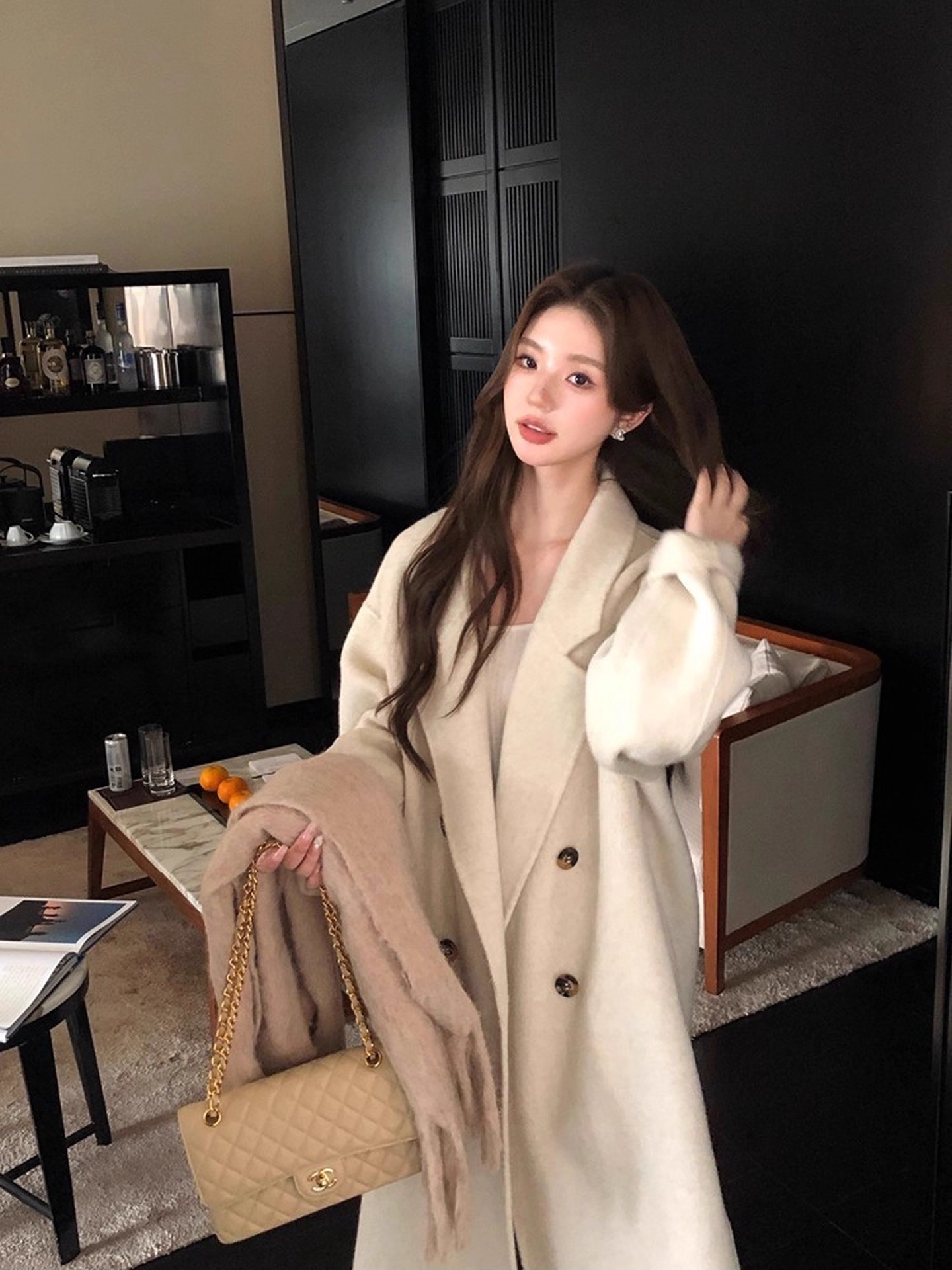 燕麦色韩系高级感毛呢大衣女2025新款秋冬季小个子中长款呢子外套