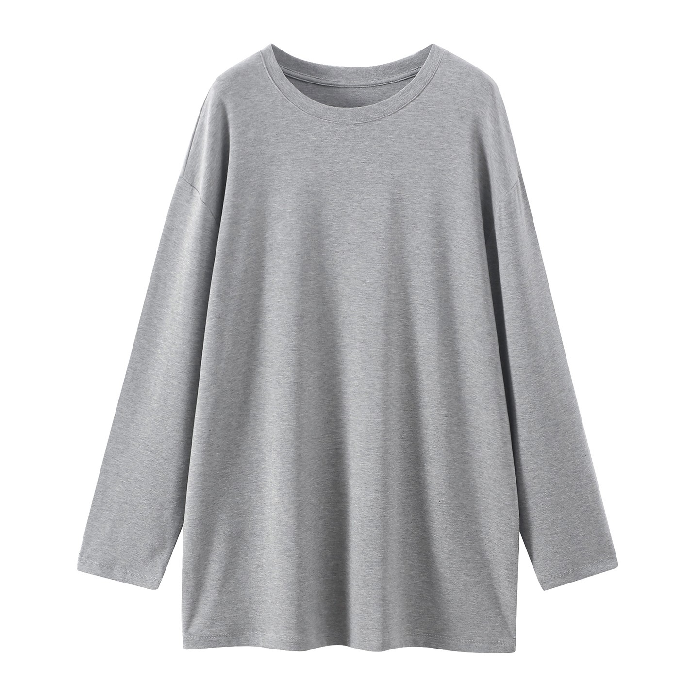 中长款长袖T恤女纯色净版打底衫松弛感休闲百搭圆领宽松大版上衣