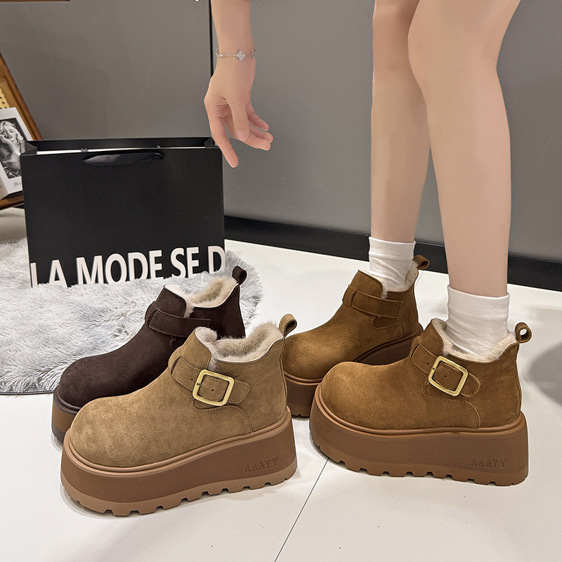 【顺丰包邮】保暖厚底圆头冬季时尚一脚蹬套筒复古港风简约又百搭