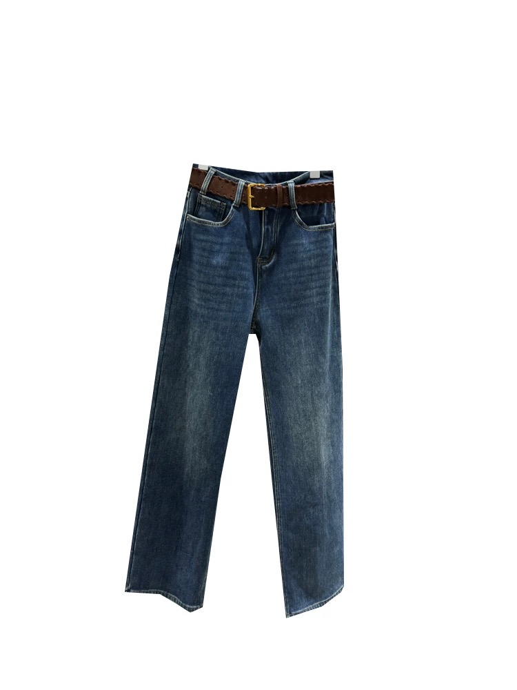 牛仔裤加绒加厚女裤长裤女装高腰蓝色配腰带{款号7331}