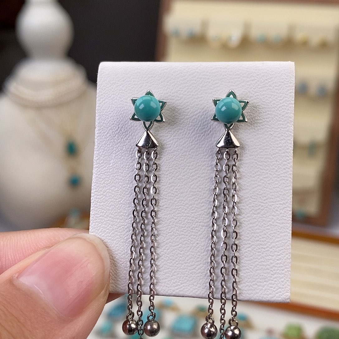 绿松石耳饰银S925镶嵌