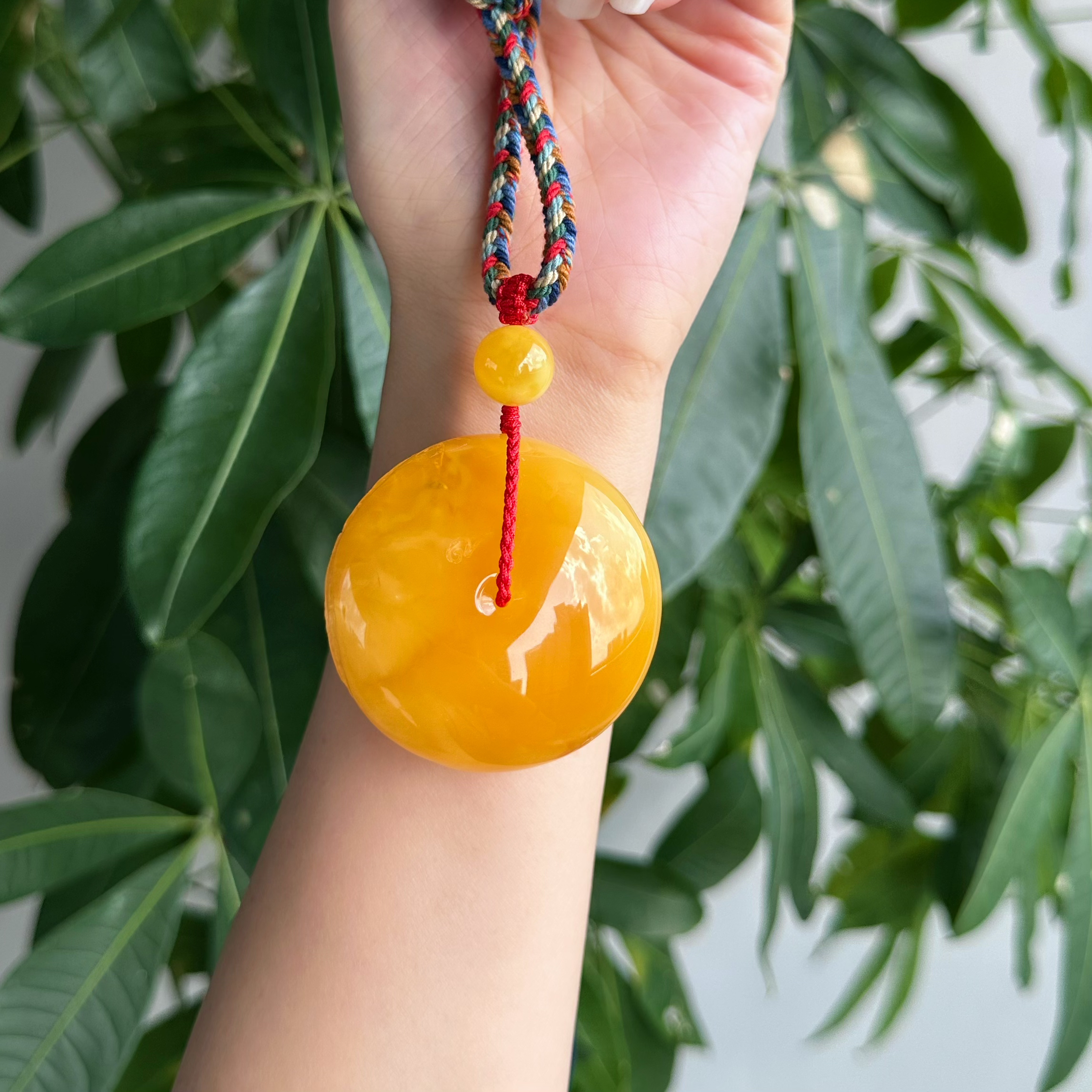 蜜蜡焦皮料鸡油红龙凤呈祥九紫离火平安扣