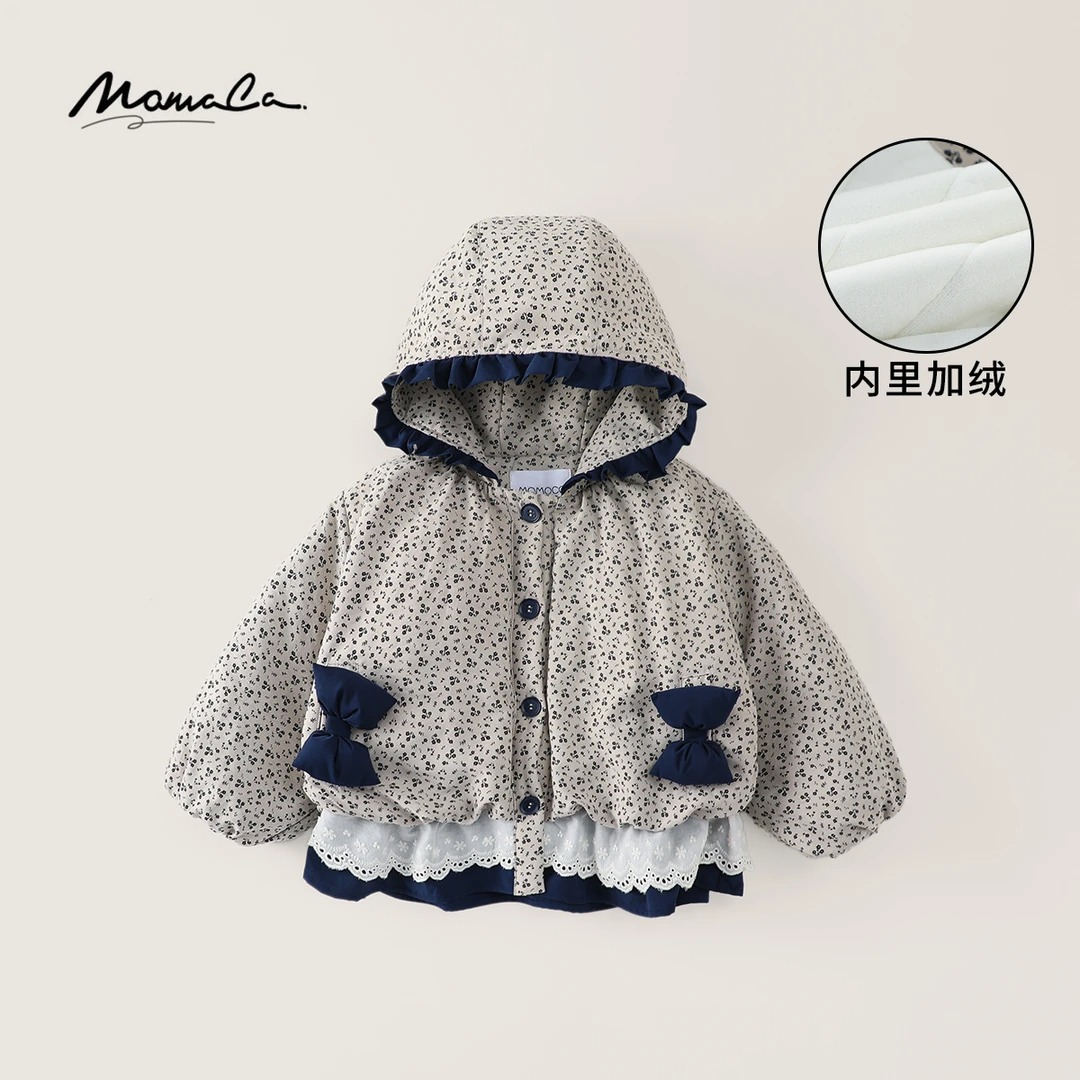 MOMOCO冬季女童保暖时尚休闲韩版碎花棉服连帽外套77830107039