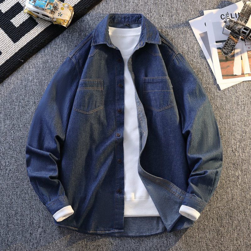 男士春秋-纯棉牛仔长袖衬衫男通勤休闲外搭918