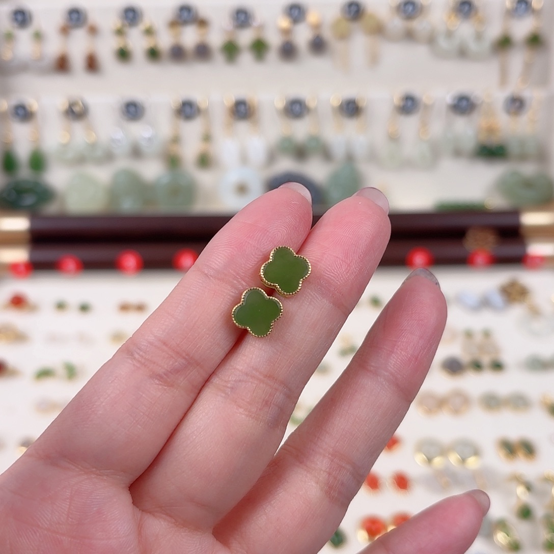 银S925镶嵌和田玉耳饰