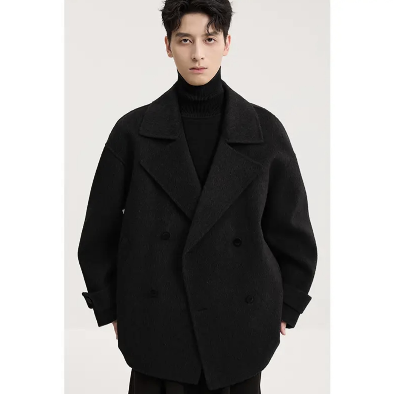 【100%绵羊毛】秋冬高端加厚中短款羊毛大衣宽松休闲毛呢保暖外套男