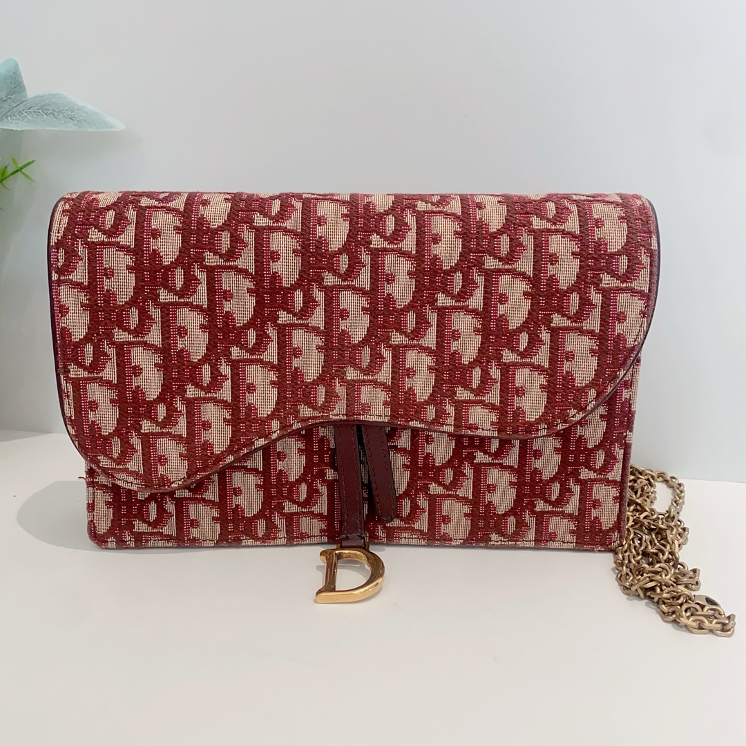 95新 DIOR/迪奥 暗红色马鞍包woc大号16357483单肩包二奢