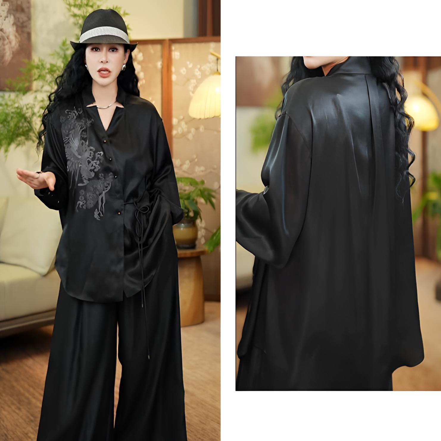 「利琪高订」国风新中式气质轻奢百搭重工刺绣斜襟衬衫上衣A6622