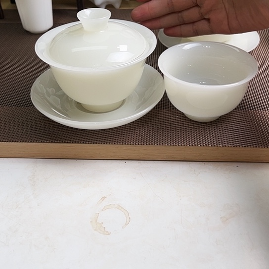 瓷片苦*高档皙白玉瓷盖碗加主人杯