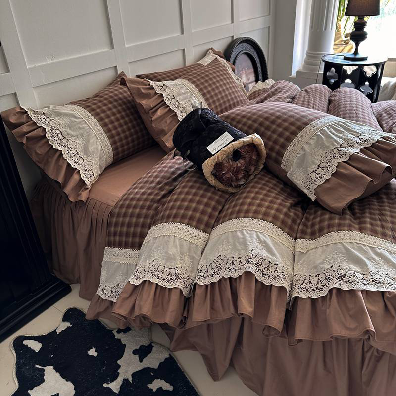 【格子物语】全棉纯棉法式复古高级轻奢水洗棉麻四件套套件