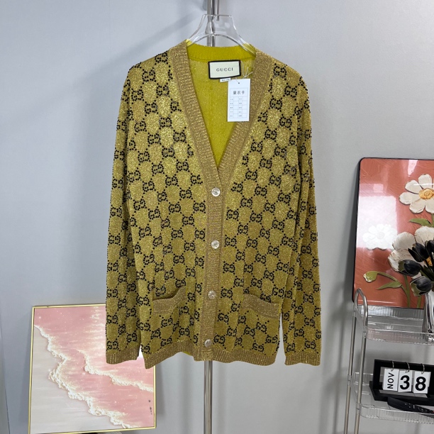 Gucci 金色 满印 开衫 99新 S码 A6026