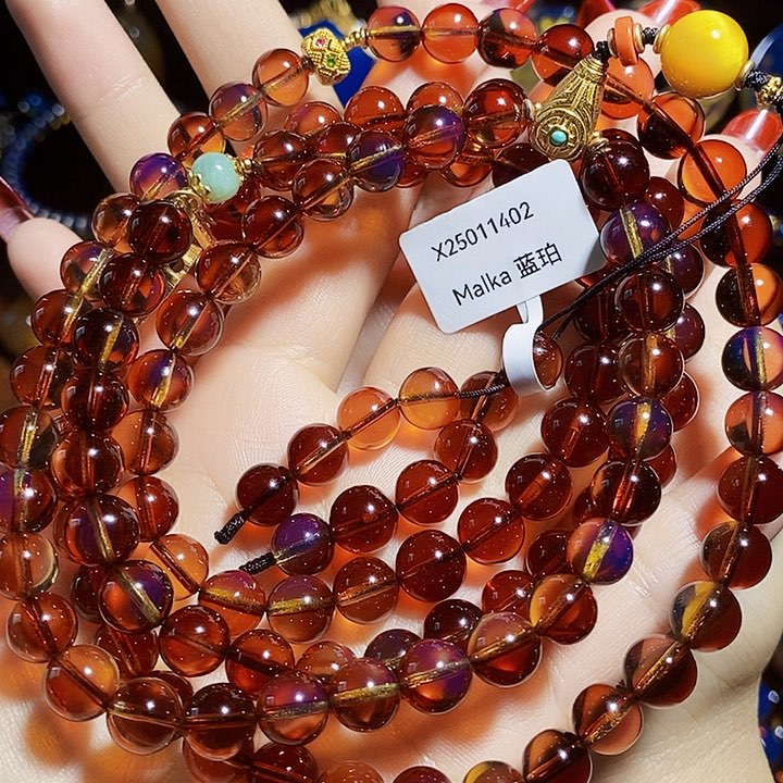 蓝珀珠宝奇石未镶嵌红蓝妖色108卡8