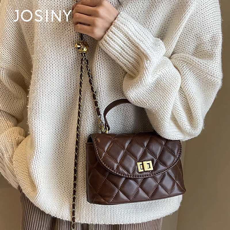 JOS1NY/卓诗尼流浪包女包菱格链条小方包单肩斜挎包小香风