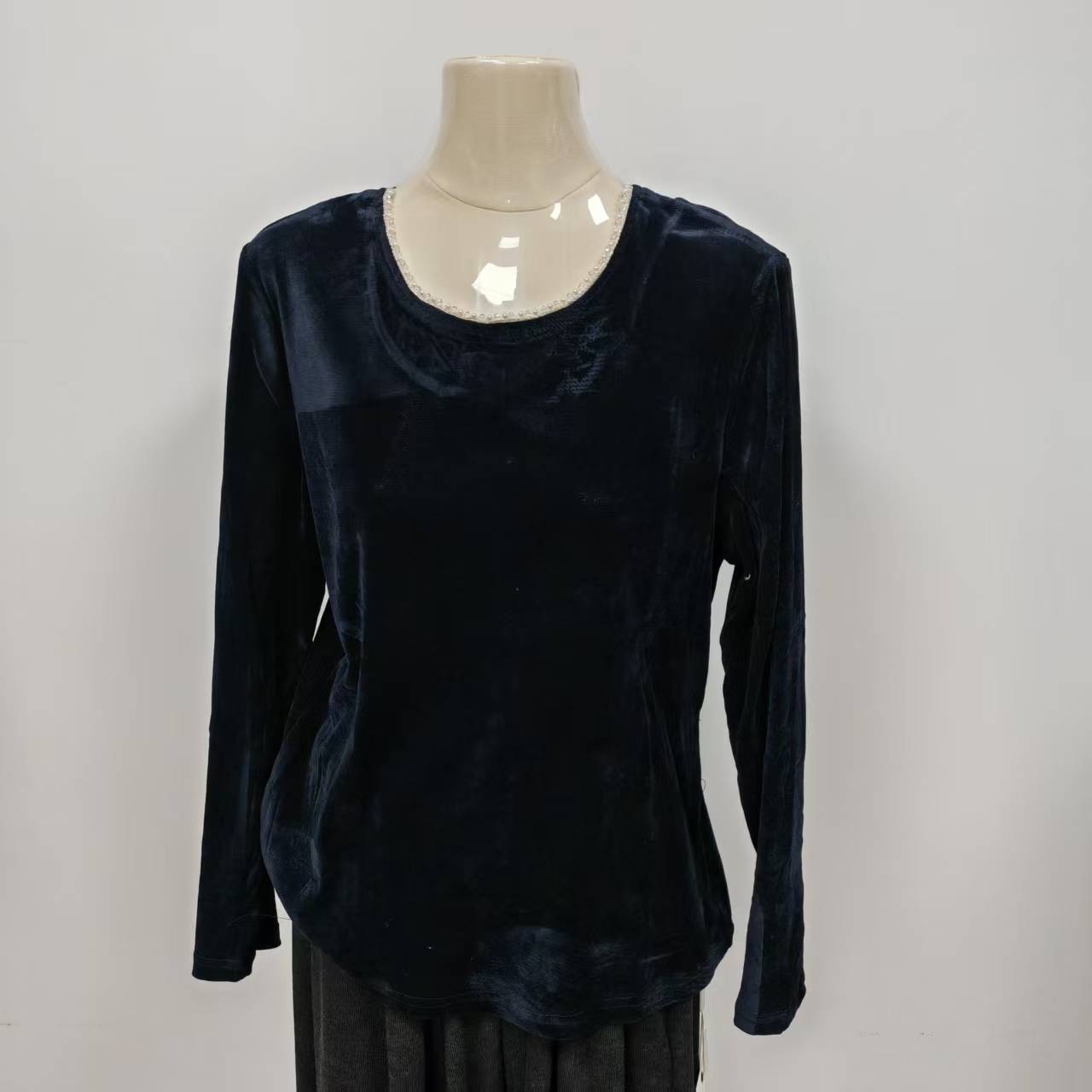 长袖女拼接修身连帽拼接长袖T恤百搭时尚女士黑色-25-59