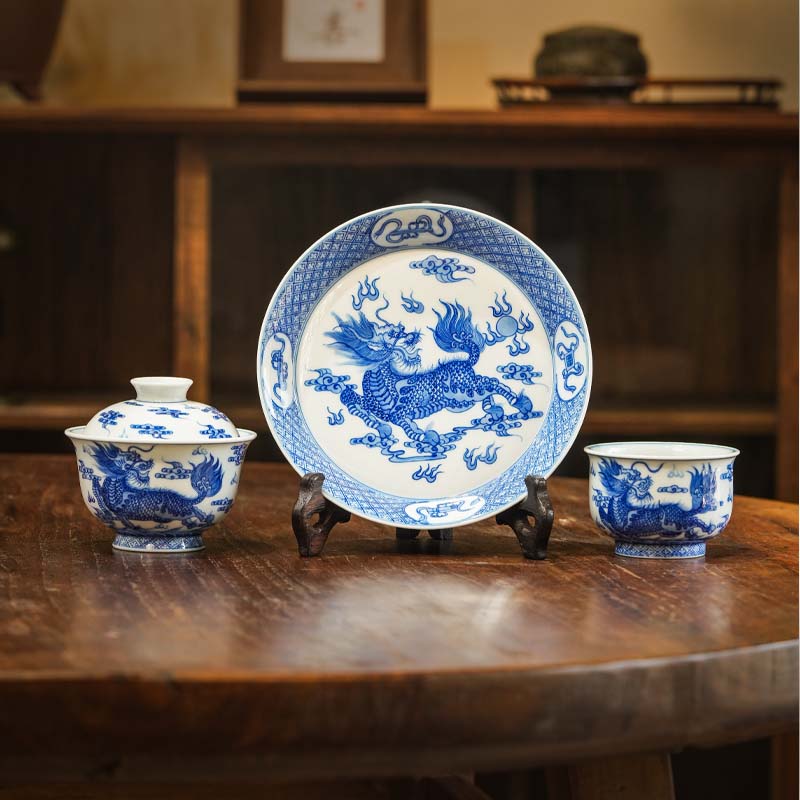 仿清麒麟套组，缠枝茶具套组