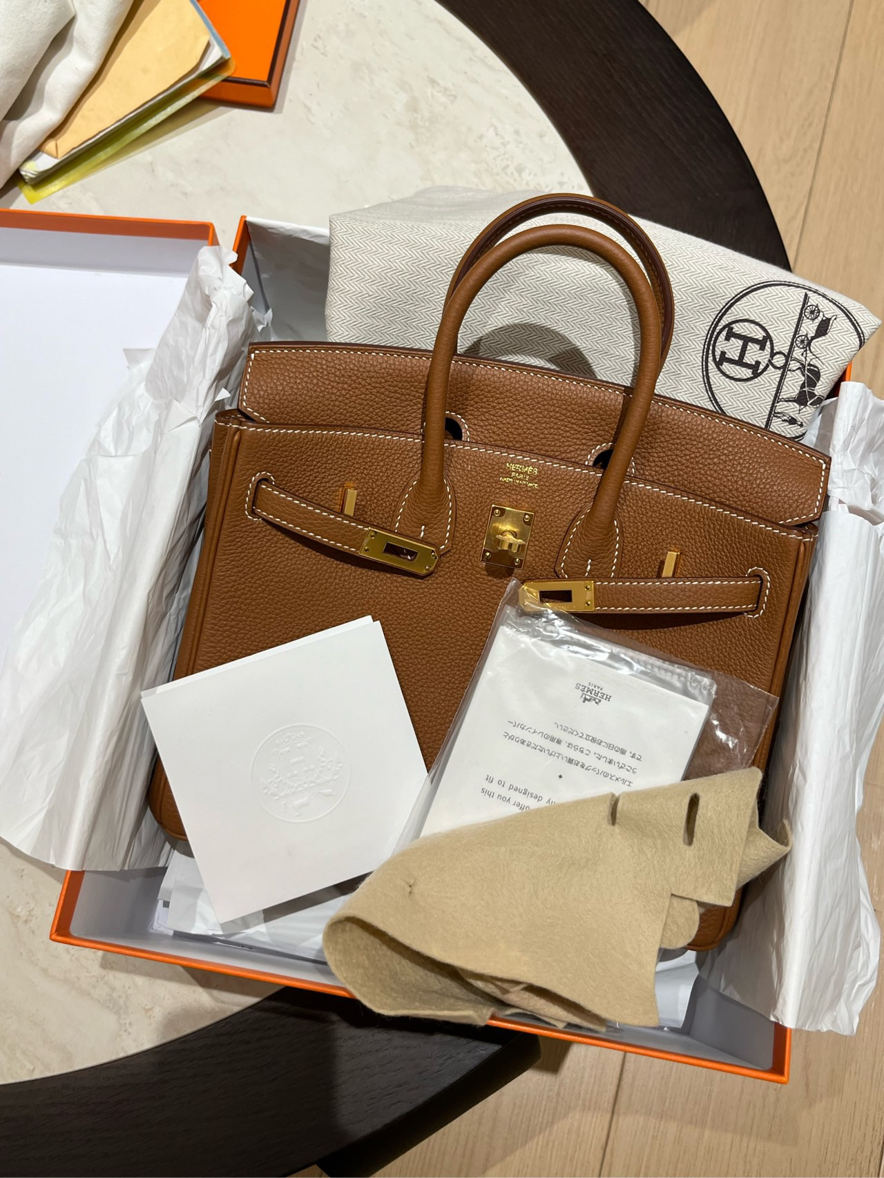99新 Chanel/香奈儿 birkin25金棕金扣B刻 附件：尘袋盒子