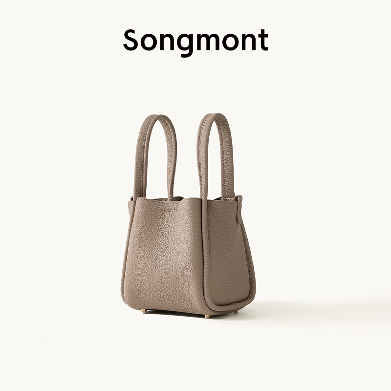 Songmont山下有松小号菜篮子头层牛皮大容量手提水桶包