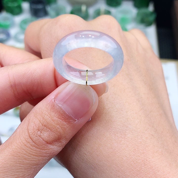 浅***～翡翠未镶嵌戒指14号高冰白月光