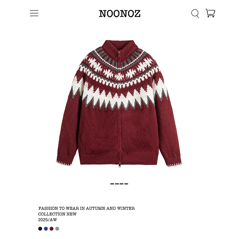 NOONOZ费尔岛提花开衫毛衣男秋冬中性风氛围感潮牌慵懒针织衫外套