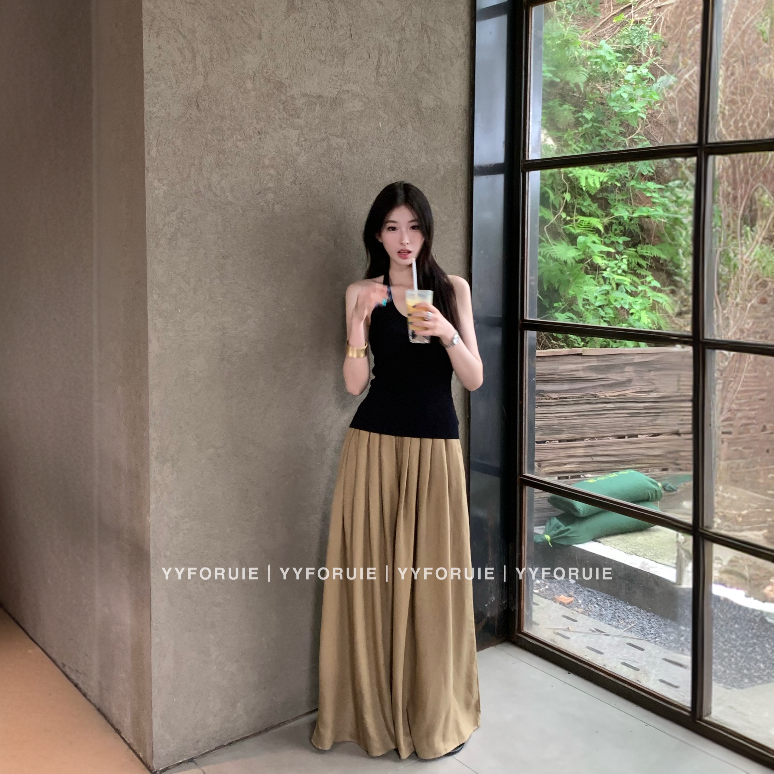 YYFORUIE夏季亚麻遛弯裤自带飘逸感慵懒休闲阔腿长裤拖地裤