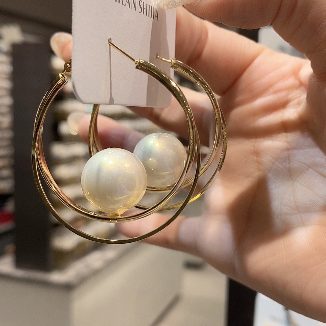 锆石铜合金925银金色珠珠交叉圈