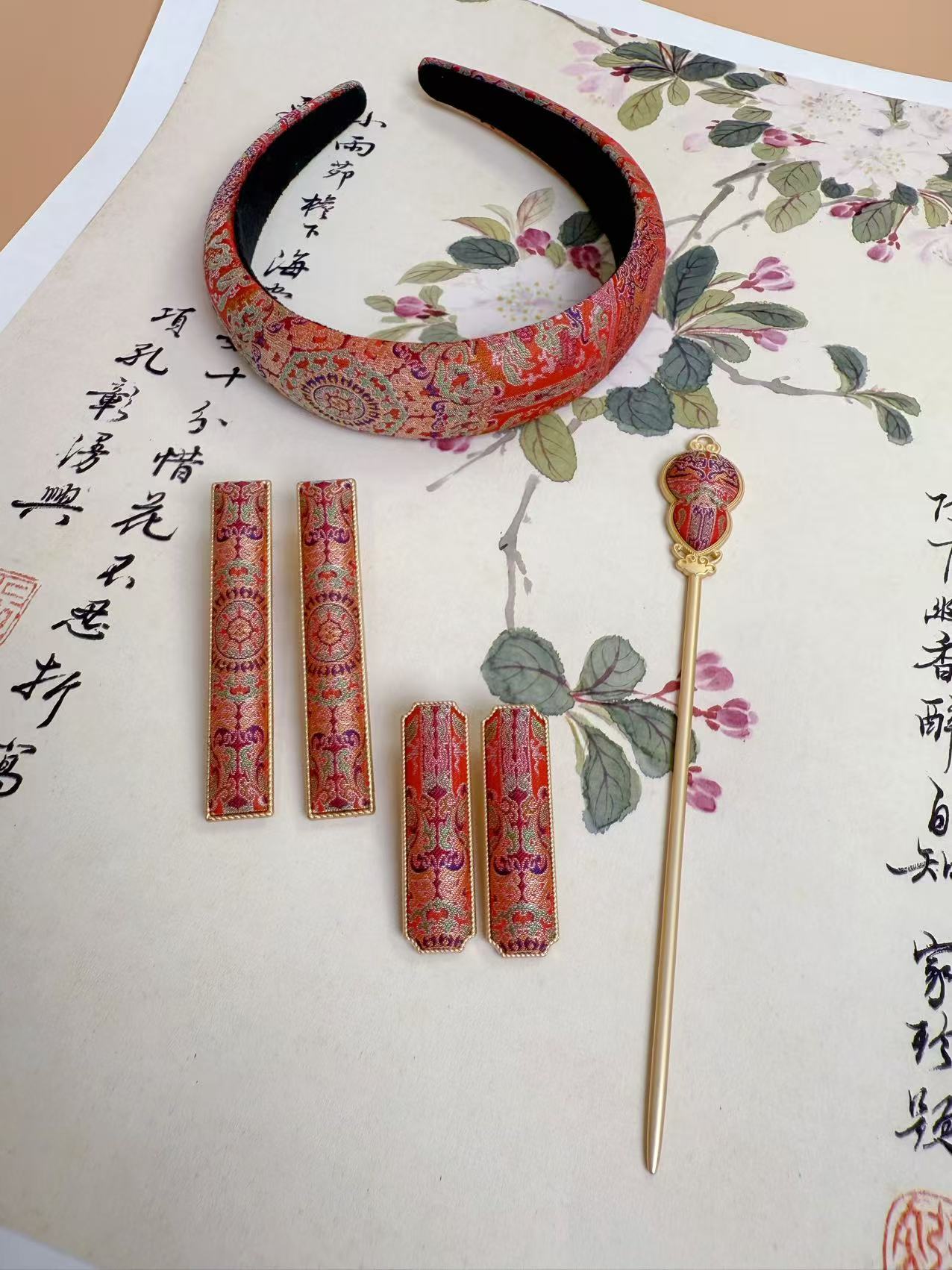 【熹】手工发夹~发饰~耳饰~宋锦/漳缎/香云纱~默认微瑕NO退NO换