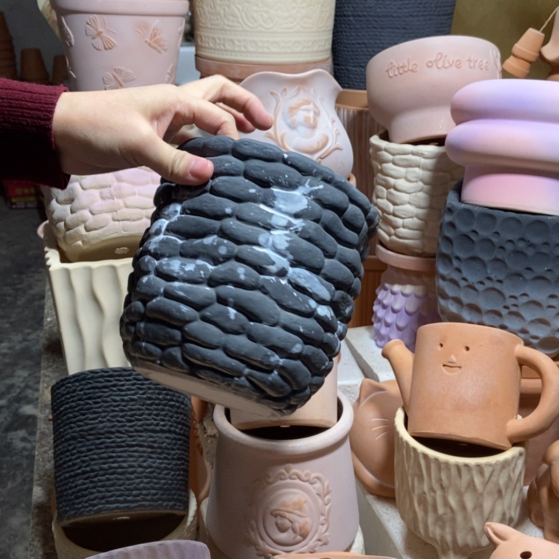 15×15泼墨石头盆 粗陶1个