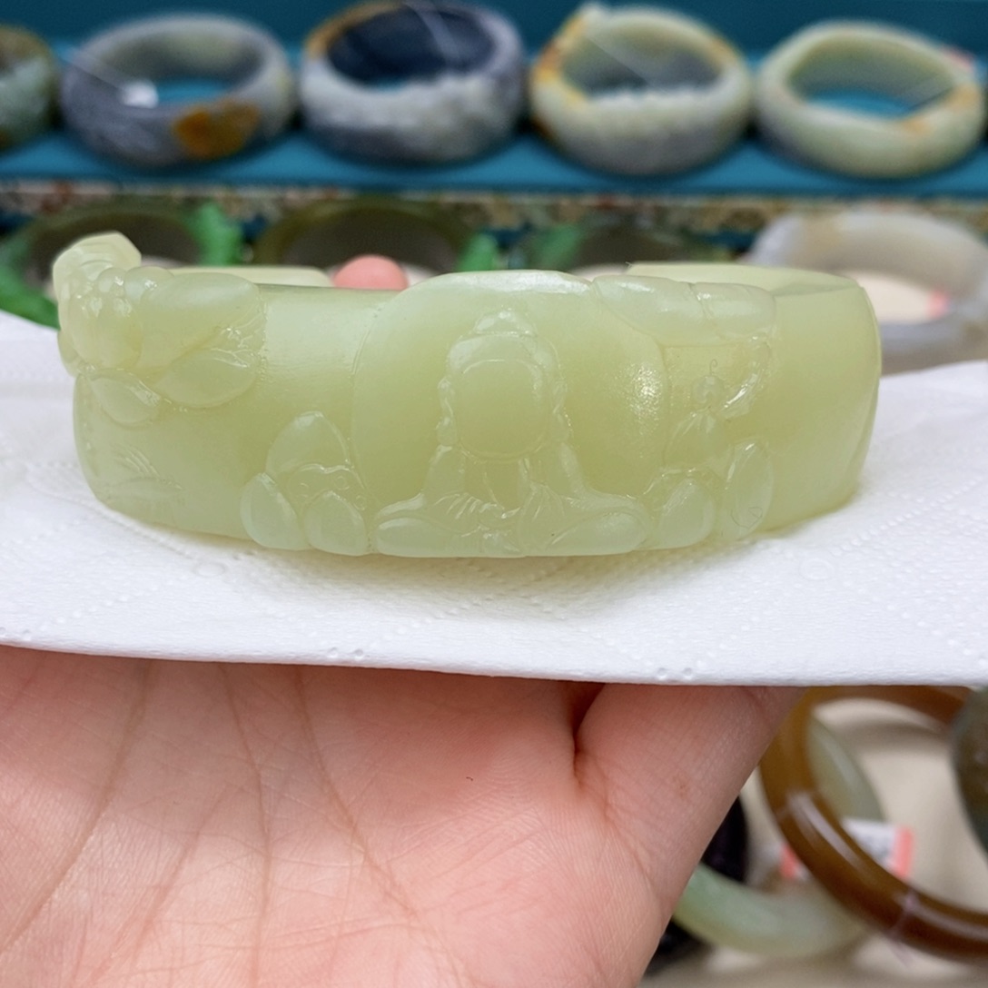 和田玉手镯66.7定制开口贵妃未镶嵌