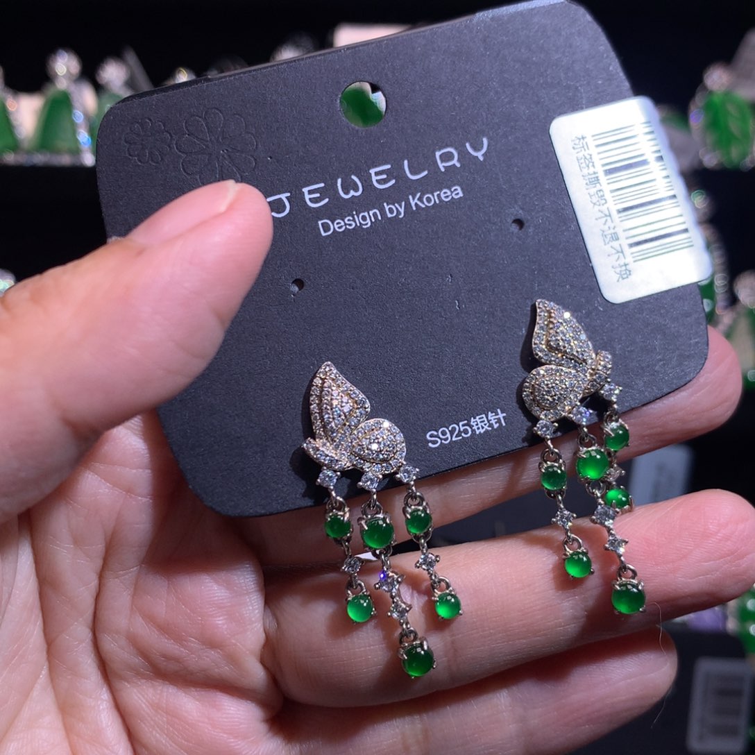 【闪购商品】银S925镶嵌翡翠耳饰