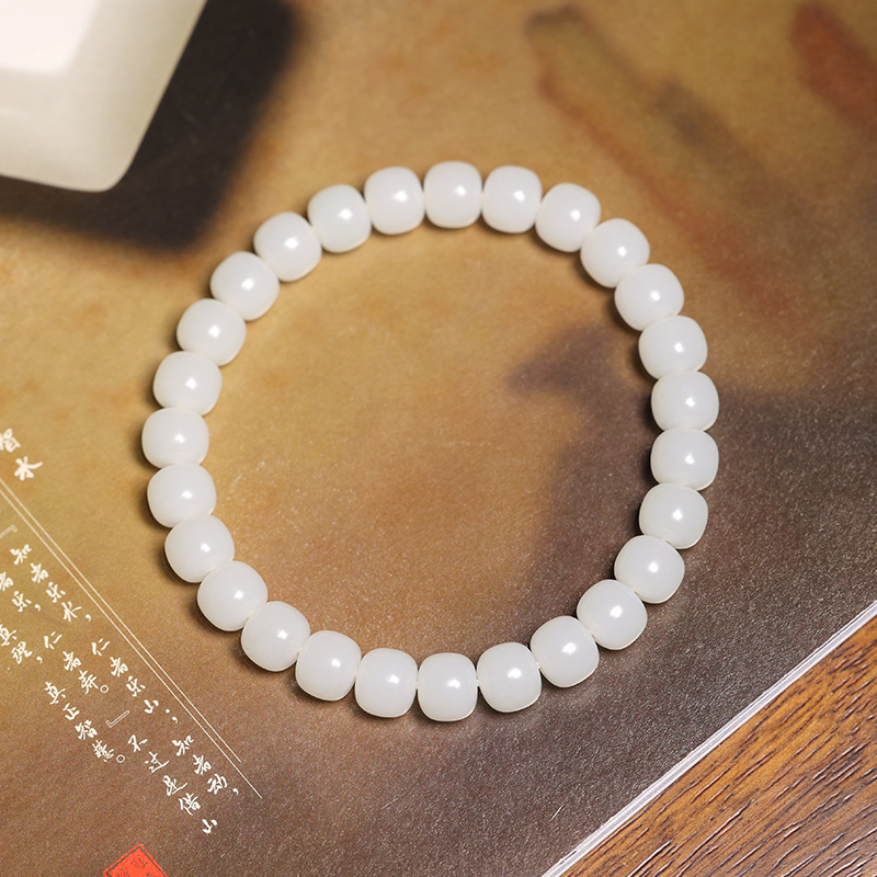  顽石阁新疆和田玉山料白玉老型手串手链男女款8/7mm