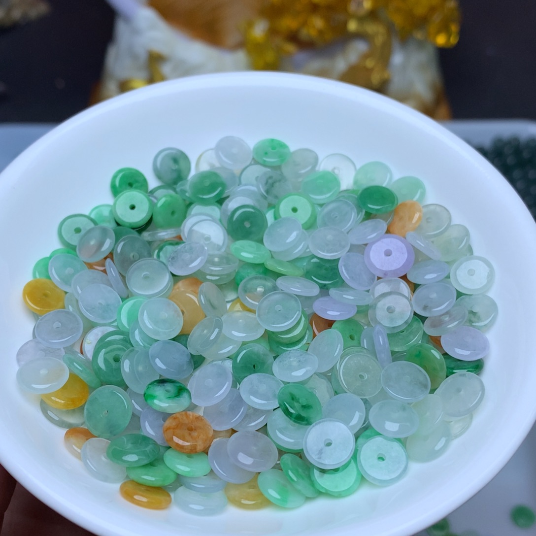 【闪购商品】翡翠手链未镶嵌卡8冰三彩平安扣10个