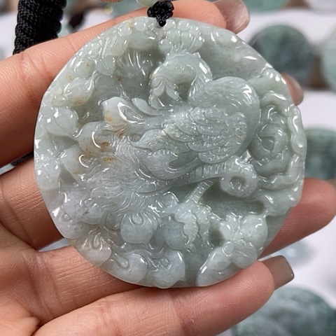 翡翠颈饰未镶嵌龙凤呈祥两面工福利洒黄翡福利