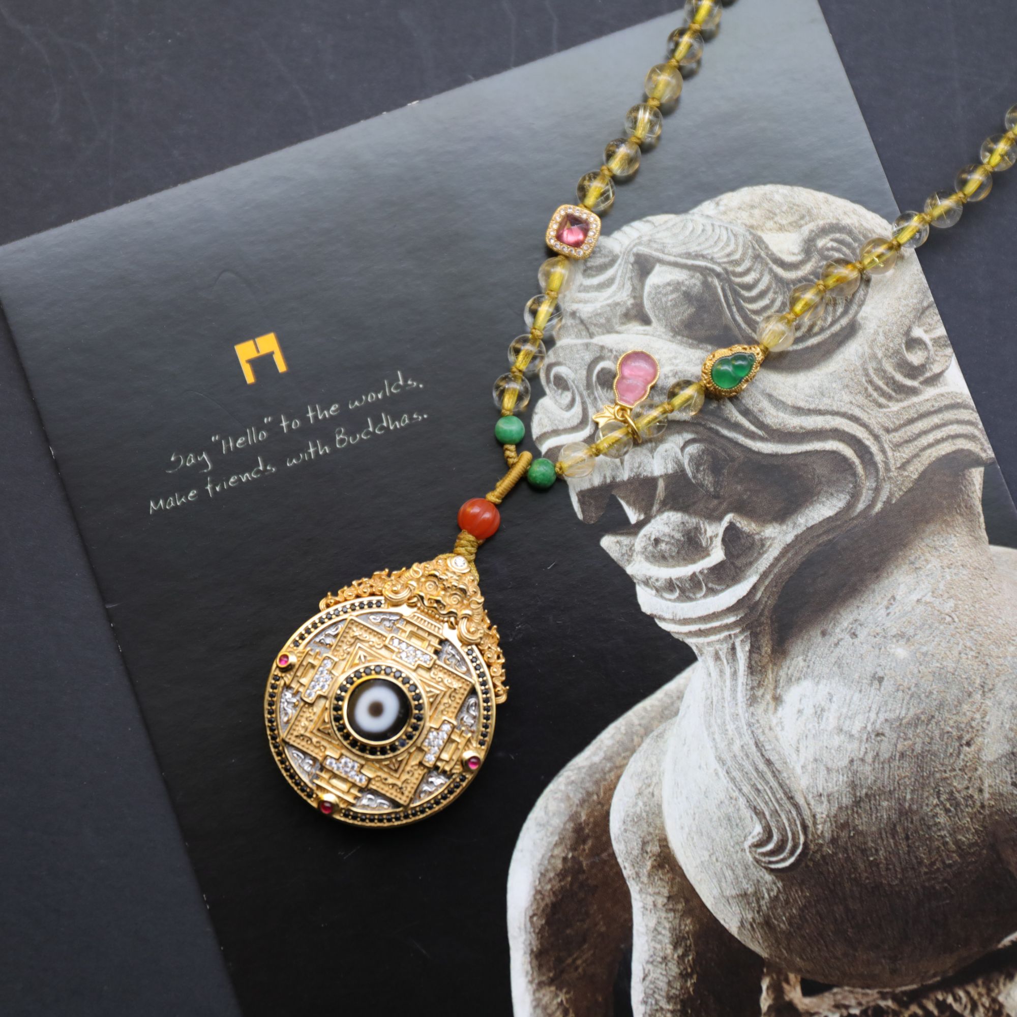 【妙安原创】坛城吊坠六字真言吊牌镶嵌一眼项链送礼自留民族风古法