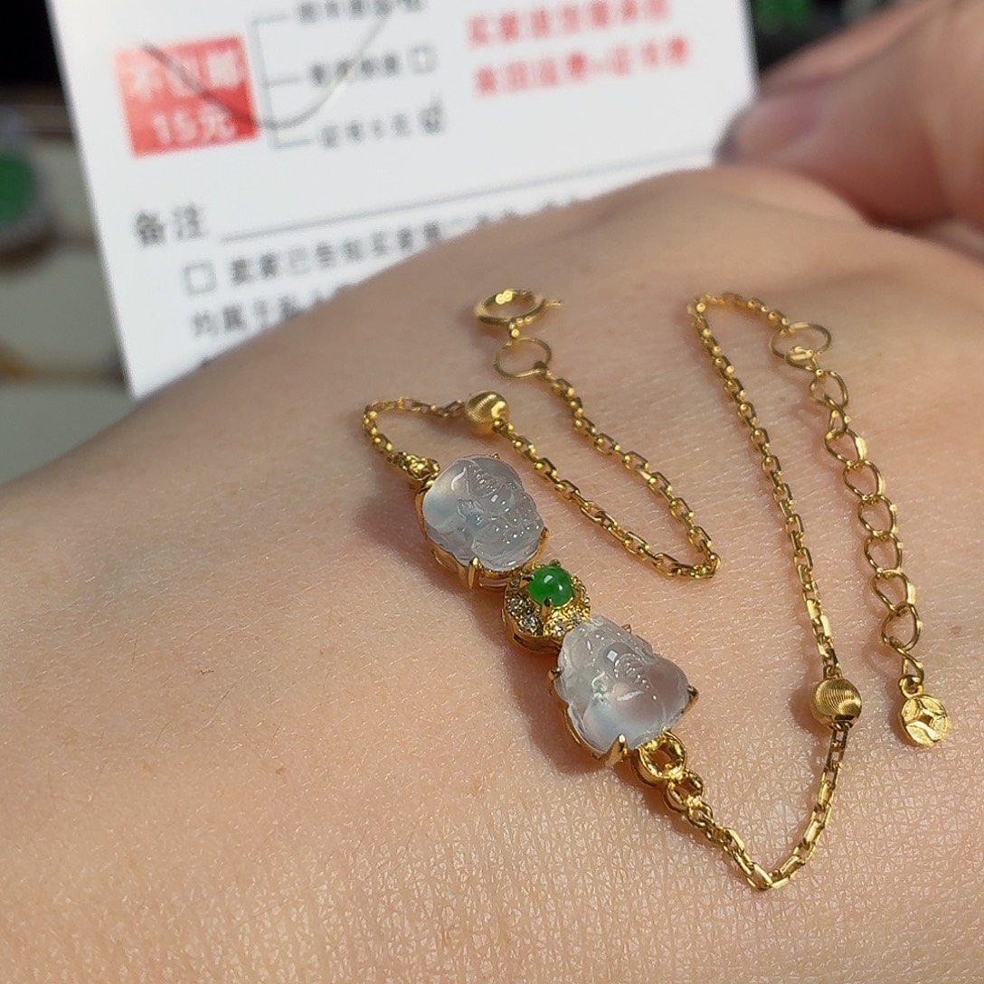 *****翡翠18K金镶嵌手链貔貅翡翠手链