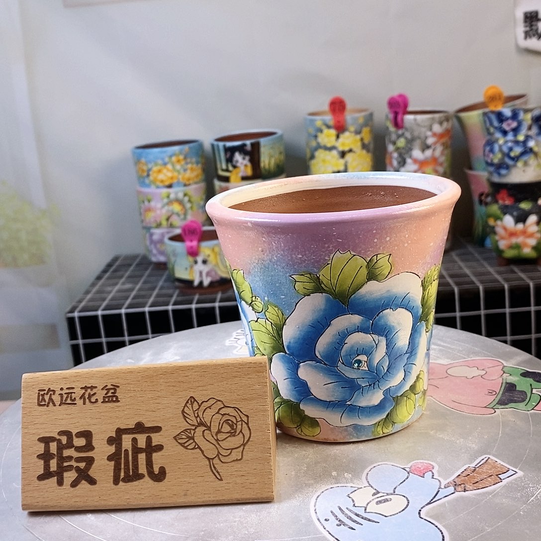紫砂花盆红陶手绘花盆
