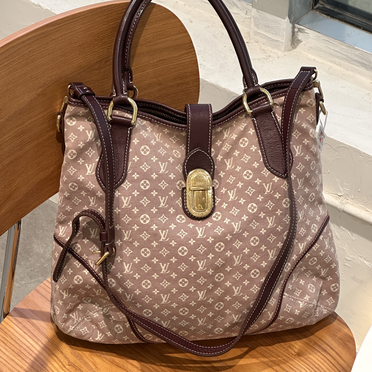 95新 LouisVuitton/路易威登 灰粉色老花单宁托特手提腋下斜挎包