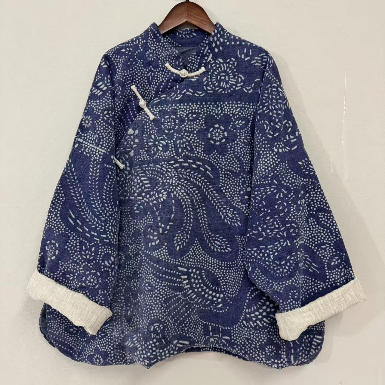 【二囍古朴】2509095青花瓷双层有领太太服