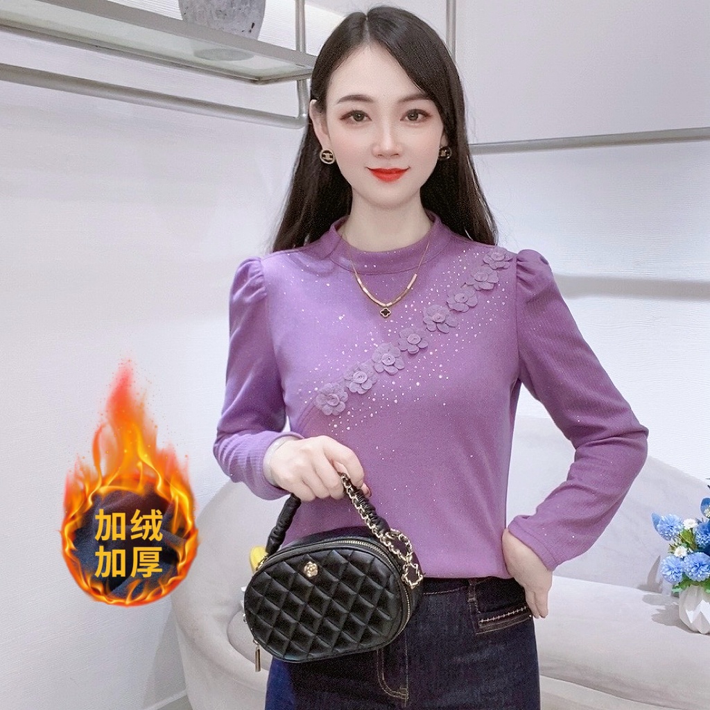 A9198时尚设计感长袖T恤女冬季新款洋气气质上衣减龄百搭