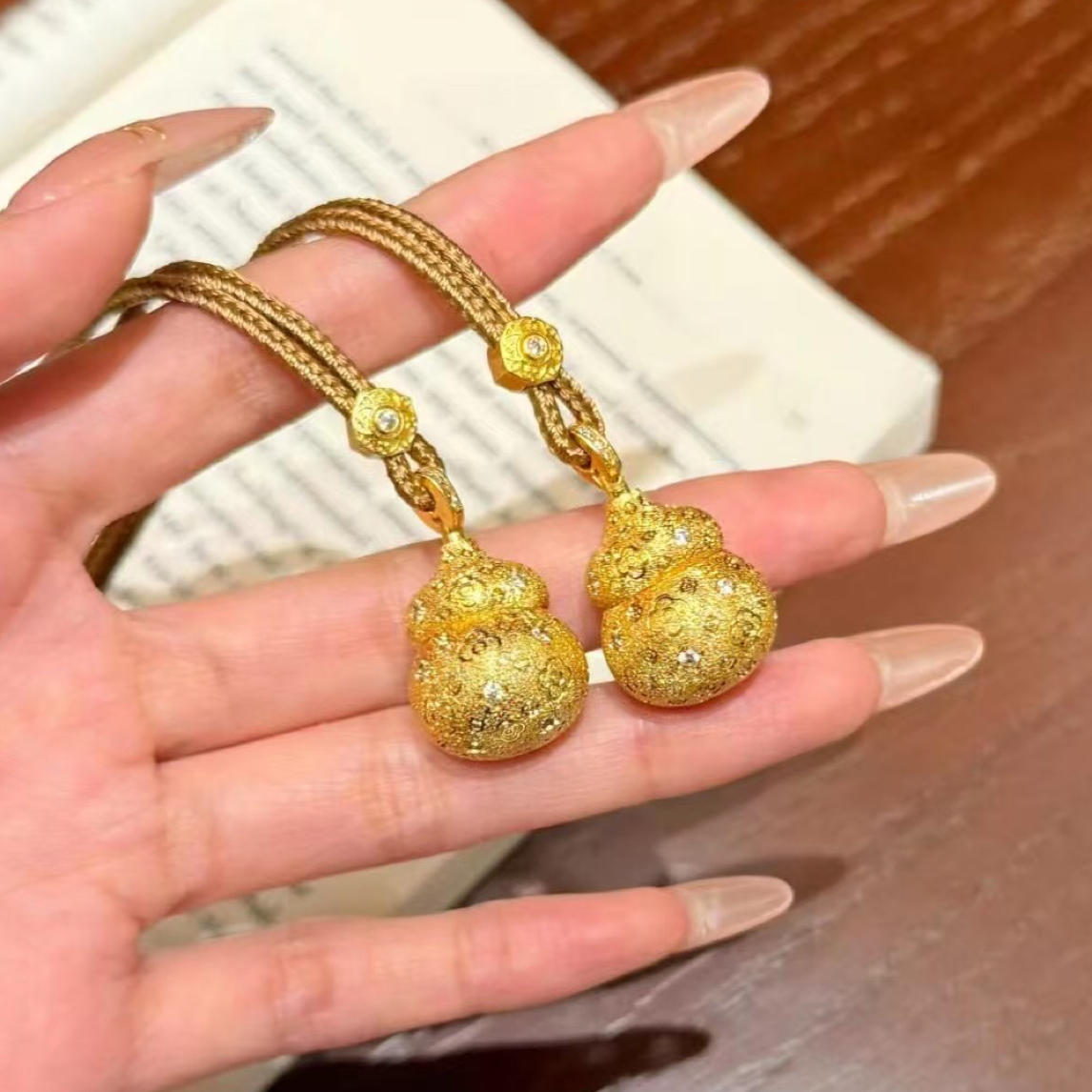 铜合金吊坠 新中式爆闪藏晶葫芦编绳吊坠