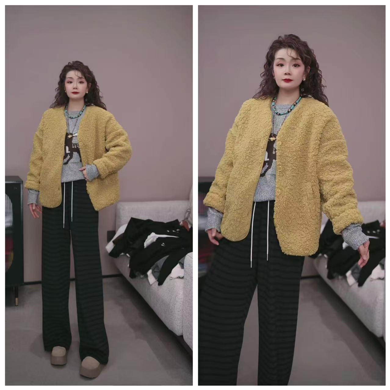 【加厚皮毛一体羊羔毛外套】AGE 55325